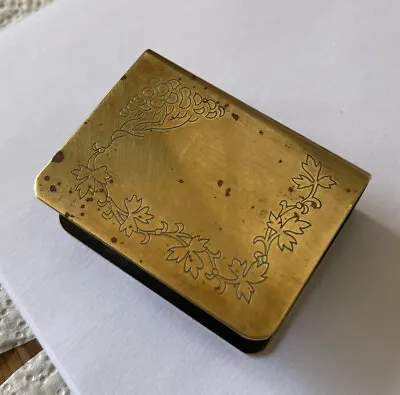 Vintage Engraved Leaf Leaves Brass Matchbox Holder Cover Match Box Vesta • £15