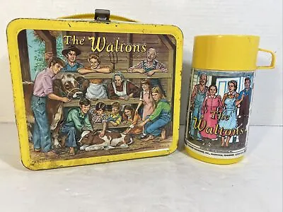 VINTAGE 1973 ALADDIN THE WALTONS TV SERIES YELLOW METAL LUNCH BOX & Thermos • $199