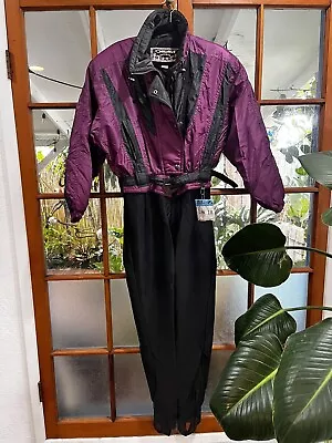 Ossi SkiWear Vintage 80’s Style Purple & Black Snow Ski Suit Zip 1 Piece  Sz 14 • $59