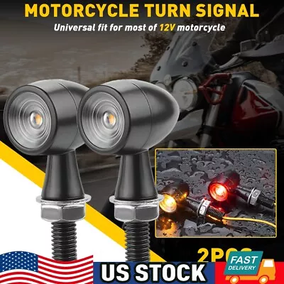 2x Black Motorcycle LED Bullet Mini Turn Signals Brake Blinker Light Amber+Red • $14.24