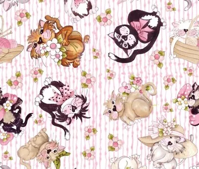 Loralie Designs - Tossed Fancy Cats 🐱🐱 Quilting And Crafting Cotton Fabric • $12.99