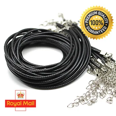 £2.99 • Buy 10 X Premium Quality Black Korean Waxed Necklace Pendant Cord String + Clasp
