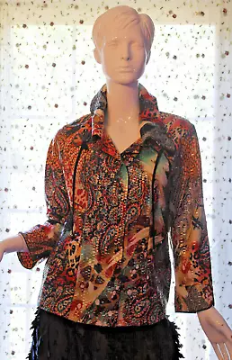 I.c Collection Top/Blouse Mixed Abstract Patchwork Button Up Print Size Small/S • $25