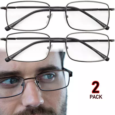 Reading Glasses Mens Womens Metal Reading Glasses 2 PACK Square Frame Readers • $7.95