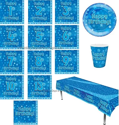 Boys Blue Happy Birthday Party Napkins Serviettes Plates Table Cover Cups Decor • £2.38