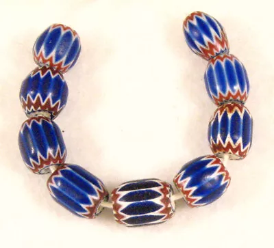 9 Old Venetian Six Layer BLUE CHEVRON Glass African Trade Beads • $43.99
