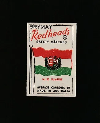 Vintage Australia BRYMAY REDHEADS Matchbook Label HUNGARY Flag - MINT • $8.50