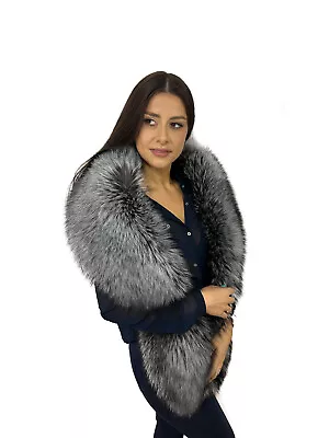 Silver Fox Fur Stole 70' (180cm) Natural Silver Fox Colors Saga Fur Scarf Boa • $279.20