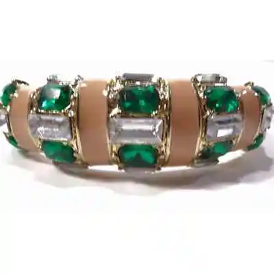 J.Crew Women's Vintage Cream Enamel Emerald Crystal Cuff Bracelet NWOT 98 • $17.50