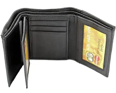 New Mens Black Genuine Leather Trifold Wallet ID Window Credit Card Case Holder • $8.49