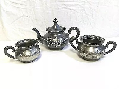 VAN BERGH Silver Quadruple Plate Teapot Sugar Creamer Pat. May 10 1898 C25 • $29.92