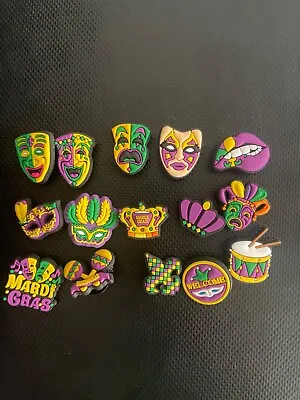 Mardi Gras 15 Pc Purple Yellow Mask Drum Charms For Crocs Etc • $15.99