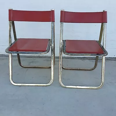 Mid Century Modern Italian Arrben Leather Folding Chairs • $695