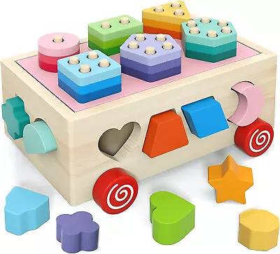 £16.98 • Buy Montessori Wooden Toys Shape Sorter Game Sorting Matching  2 3 Year Old Kids