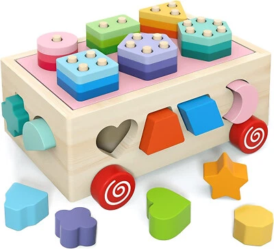 £16.98 • Buy Montessori Wooden Toys Shape Sorter Game Sorting Matching  2 3 Year Old Kids