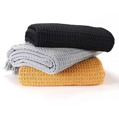 Waffle Throws For Sofas Chairs Blanket Settee Couch Bed 127x152cm • £9.99