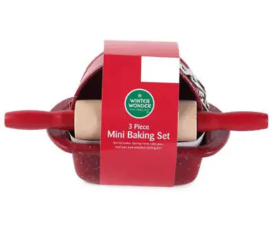 Red & White Speckled 3-Piece Mini Bakeware Set Spring Form Pan Loaf Rolling Pin • $24.98