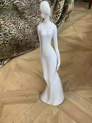 Tall 14'' White Figurine In Evening Dress Embossed Flowers Elegant NO Marks • £12