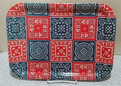 Vtg Red White Blue PATCHWORK METAL SERVING TRAY Camping Picnic RV Bandana Design • $10.95