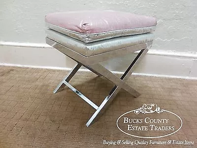 Italian Mid Century Modern Chrome X Base Bench Ottoman • $386.75