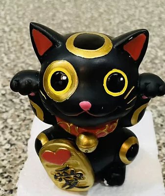 Black Cat Japanese 6 Inch Y7883 Porcelain Beckoning For Good Luck Maneki Neko • $16