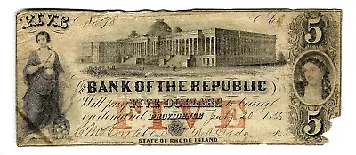 Original U.s. Capitol Dome!  Pre Civil War 1855 Providence Ri $5 Note(98). • $39.99