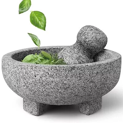 Granite Mortar And Pestle Set Guacamole Bowl Molcajete 8 Inch - 4 Cup Natural • $37