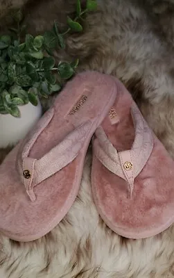 New Michael Kors Womens Slippers Size 7 Fuzzy Fur Sandals Flip Flop Slide On 🌷 • $46.50