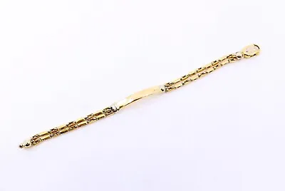 Sauro Brev 18K Yellow Gold Men's  8-in ID Bracelet ( Made In Italy )  Two-Tone • $2719.15