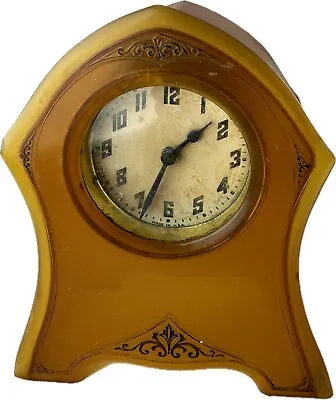 Vintage Bakelite?? Clock 4 1/2” Tall AS IS Side Table Clock Brownish MCM Desk • $73.50