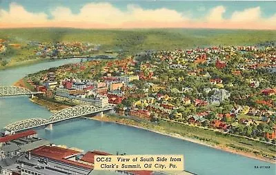 Oil City PA~South Side From Clark's Summit~Bridges Over Allegheny River~1940s • $6