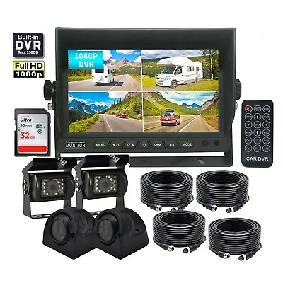7  Quad Monitor DVR 4 Dash Cam Record Backup Camera For Truck Semi RV Motorhome • $179