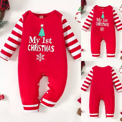 My 1st Christmas Party Outfit Newborn Baby Boys Girls Kids Romper Pants Jumpsuit • £8.89