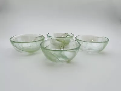 Anthropologie Nesting Glass Bowls Green Swirl Nut Dip Spice Sauce Snack Set Of 4 • $23