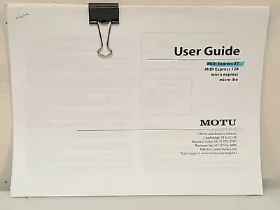 Owner /User Guide Manual  MOTU Midi Interface XT Express ~ Mac & Windows. #H99 • $7.50