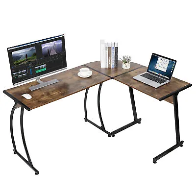  L Shaped Brown Desk Corner Computer Gaming Laptop Table Workstation Home Office • $65.58