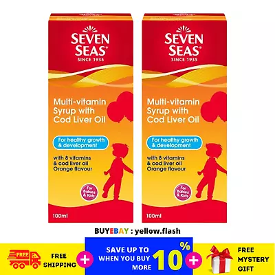 $46.03 • Buy 2 X 100ml Seven Seas Multivitamin Syrup Cod Liver Oil Orange Flavor For Kids
