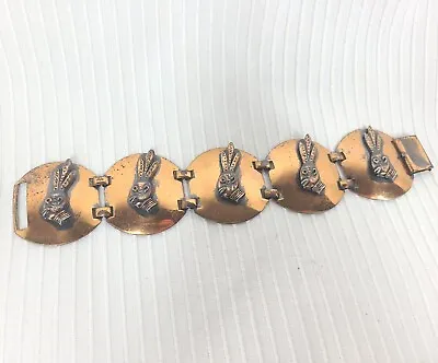 Vtg 50s Copper Figural Bracelet Large Link Indian Kitsch Weird Retro  • $59