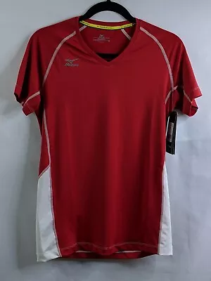 Mizuno Volleyball Shirt Womens Medium Red Short Sleeve V Neck Athletic New • $18.99