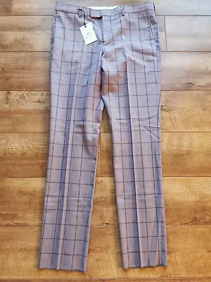 £95 • Buy PAUL SMITH Mens 100% Wool Window Pane Checked Trousers UK 36 BNWT Mauve Slim Fit