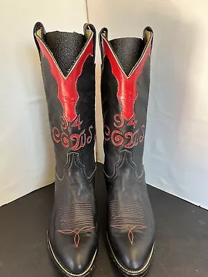 Laramie Black Leather Red Stitching & Custom Inlay Cowboy Hand Made USA Boots 10 • $390