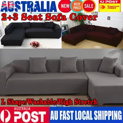 Stretch Elastic Couch Sofa L Shape Lounge Covers 3+2 Seater Cover Slipcover NEW • $35.89