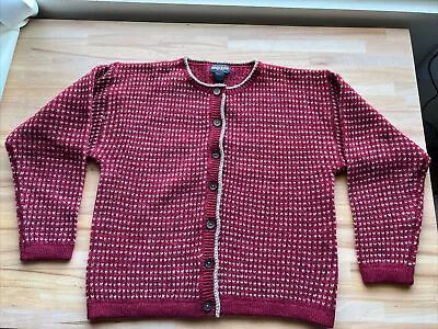 Woolrich Vintage Wool Cardigan Sweater Red Checked Embroidery Accent Hong Kong • $26.99