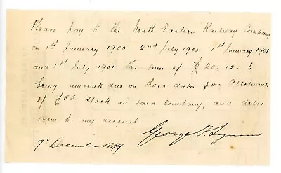 £9.99 • Buy The South Eastern Railway Company 1899 Payment Hand Written Letter Manuscript 