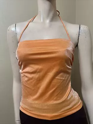 Women’s Orange Nylon Casual Summer Open Stretch Slim Tied Size S Blouse Top • $13