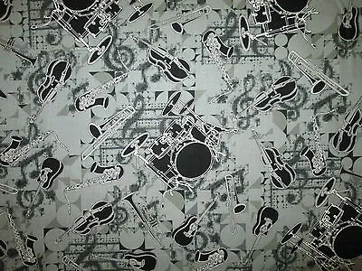 Drum Set Music Instruments Violin Music Notes Cotton Fabric Fq • $4.65