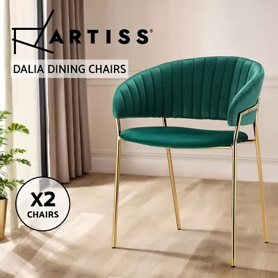 Artiss Dining Chairs Cafe Kitchen Chair Velvet Upholstered Set Of 2 Green • $169.95