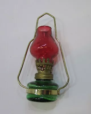 Old Decorative Non-Functional Miniature Kerosene Lamp Green Red Glass FREE S/H • $15