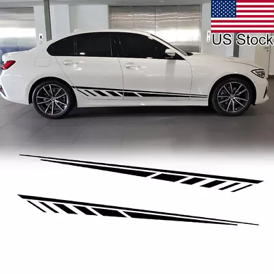 2x Black Sport Racing Style Stripes Decal Side Skirt Vinyl Sticker Decoration • $17.99