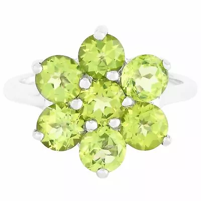 Unheated Natural 5mm Peridot Flower Design In Sterling Silver 925 Ring Size 8 • £0.01